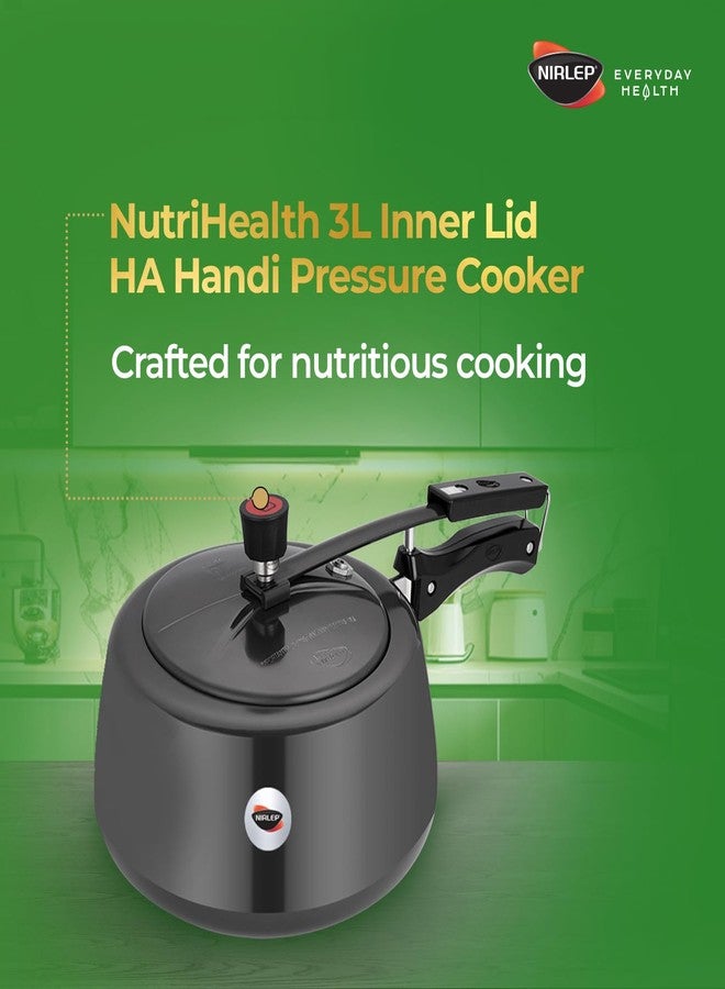 نيرليب طنجرة ضغط يدوية من الألومنيوم المؤكسد الصلب من نيرليب نوتري هيلث سعة 3 لترات بغطاء داخلي - Image 2